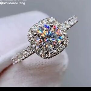 Moissanite Ring with Sterling Silver Accents